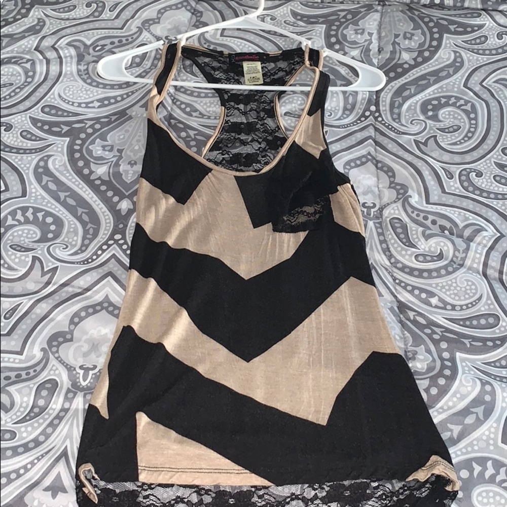 Tan/black tank top with lace back